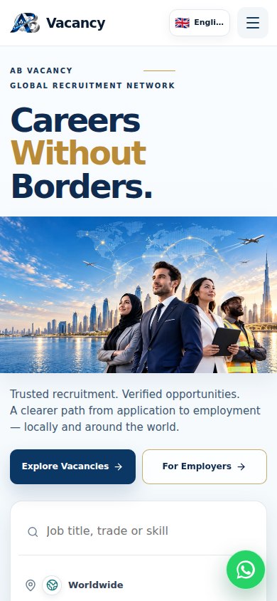AB Vacancy homepage shown in a mobile viewport